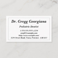 Affärskort för grundläggande pediatriska dentister