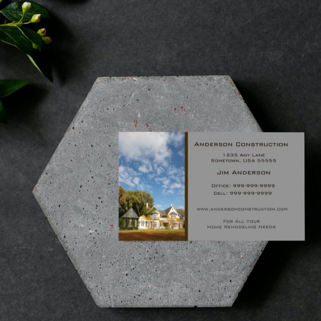 Affärskort för hembygd - Grått Visitkort (Gray Home Construction Business Card)