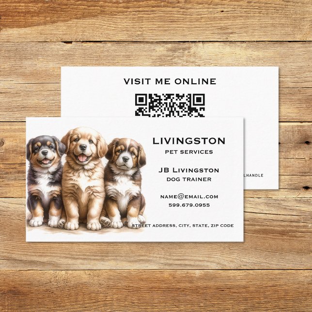 Affärskort för hund QR-kod Visitkort (Dog QR Code Business Cards (front and back))