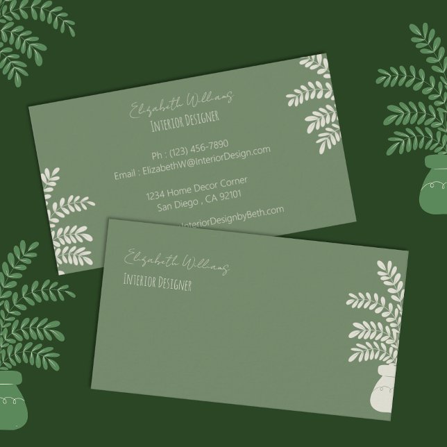 Affärskort för Insida Designer i elegant Grönt Visitkort (Elegant green interior designer double-sided business cards . )