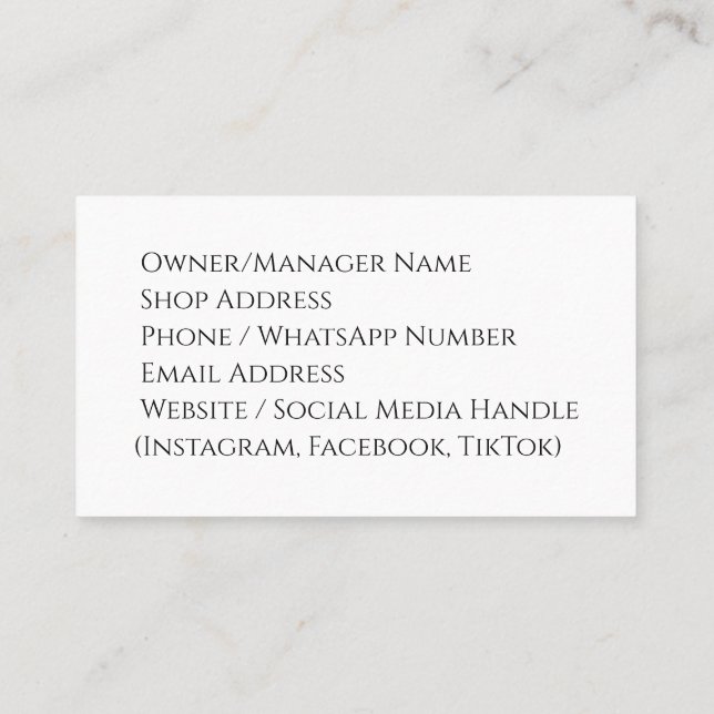 Affärskort för kläder - Modern, Snyggt Visitkort (Baksida)