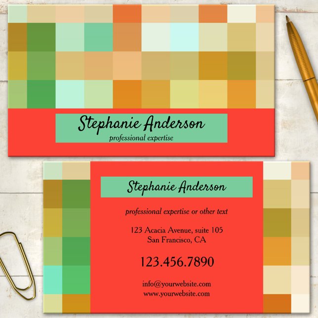 Affärskort för konstgjord Professionell Kontroller Visitkort (Modern eye catching business card featuring a colorful and bold checkered pattern)