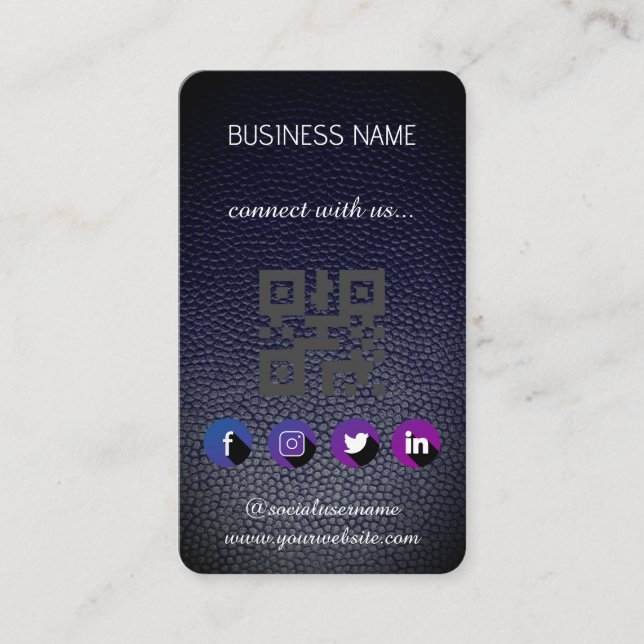 Affärskort för lädersvart - Social-mediekod för QR Visitkort (Framsida)