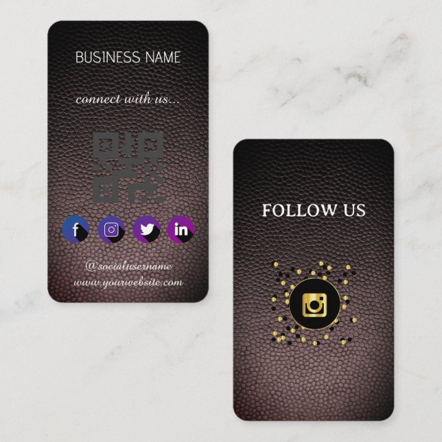Affärskort för lädersvart - Social-mediekod för QR Visitkort (Fram/baksida)