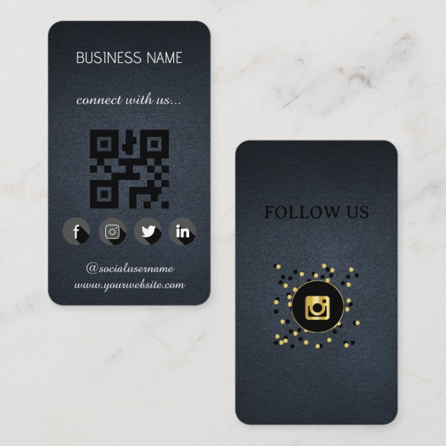 Affärskort för lädersvart - Social-mediekod för QR Visitkort (Fram/baksida)