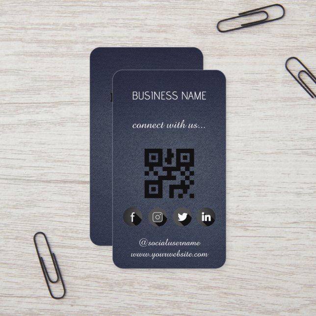 Affärskort för lädersvart - Social-mediekod för QR Visitkort (Fram/Back In Situ)