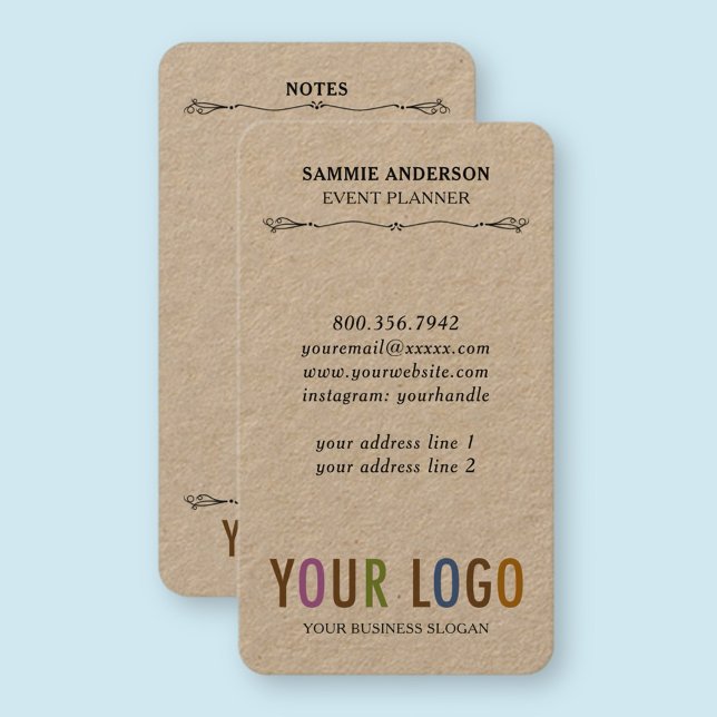 Affärskort för Lodrät Kraft Round Corner Visitkort (MISOOK Rounded Corners Vertical Business Card with Logo)