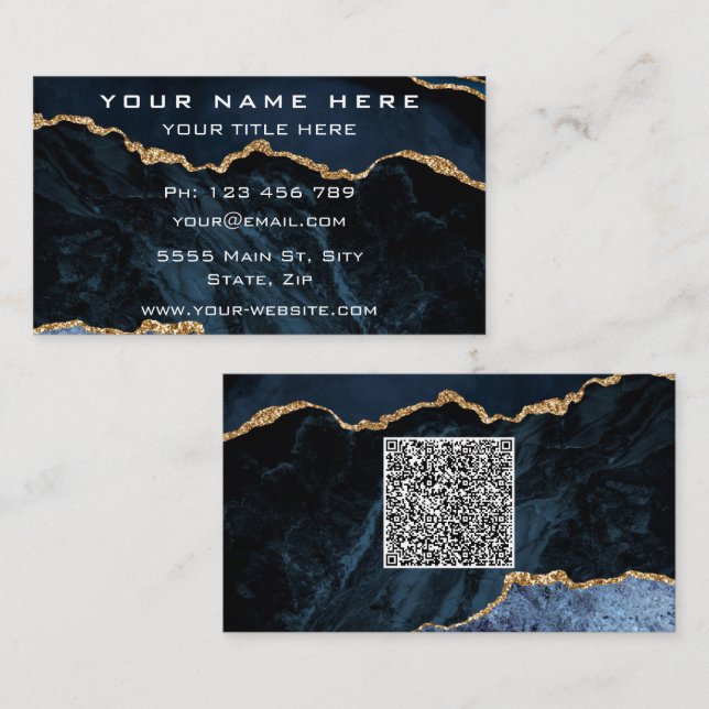 Affärskort för marint blått med din QR-kod Visitkort (Fram/baksida)