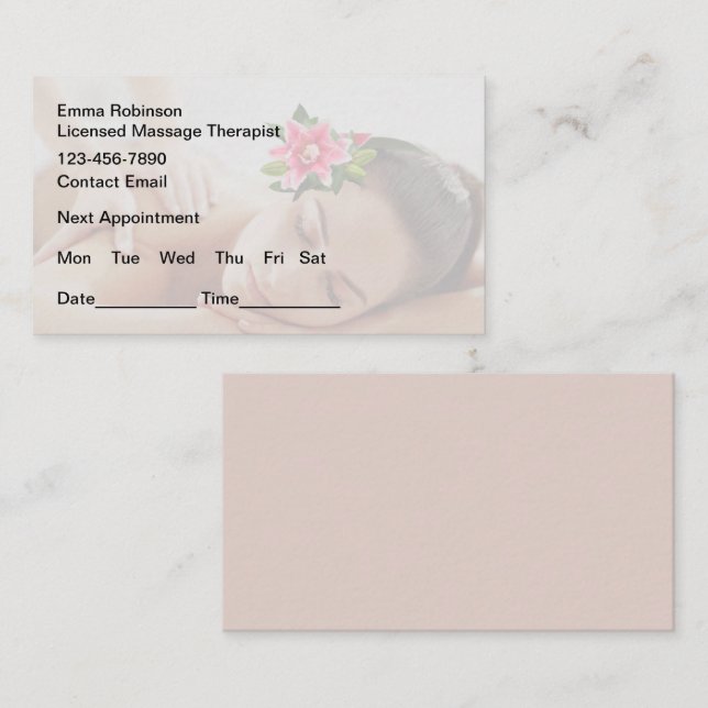 Affärskort för massage av Möte påminnelse Tidsbeställning Kort (Fram/baksida)