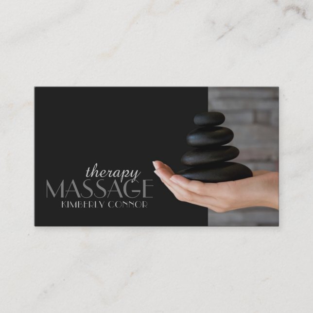 Affärskort för massage Therapy Black Healing Stone Visitkort (Framsida)