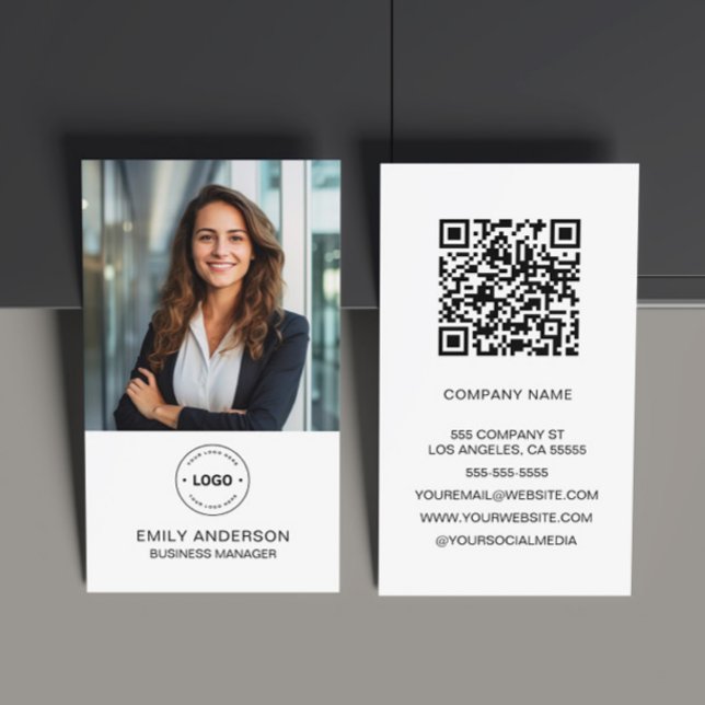 Affärskort för minimal Anpassningsbar av fotoLogot Visitkort (Create your own custom photo, logo, QR Business Card by MINTIC DESIGN STUDIO)