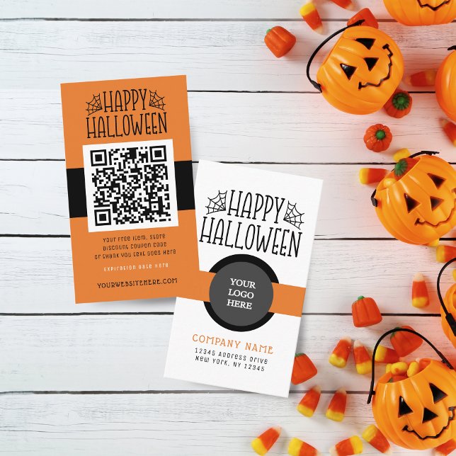 Affärskort för modern Halloween-rabattkod Visitkort (Modern Halloween Coupon Business Cards Pack of 100 in Orange, Grey, White and Black)