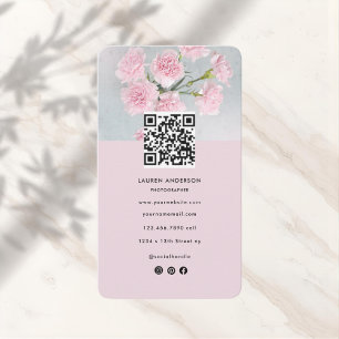 Affärskort för modern Rosa-Blommigt med foto och Q Visitkort
