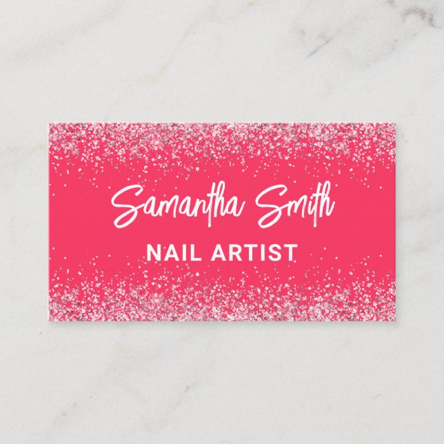 Affärskort för Nail Artist Shock rosa Glitter Visitkort (Framsida)