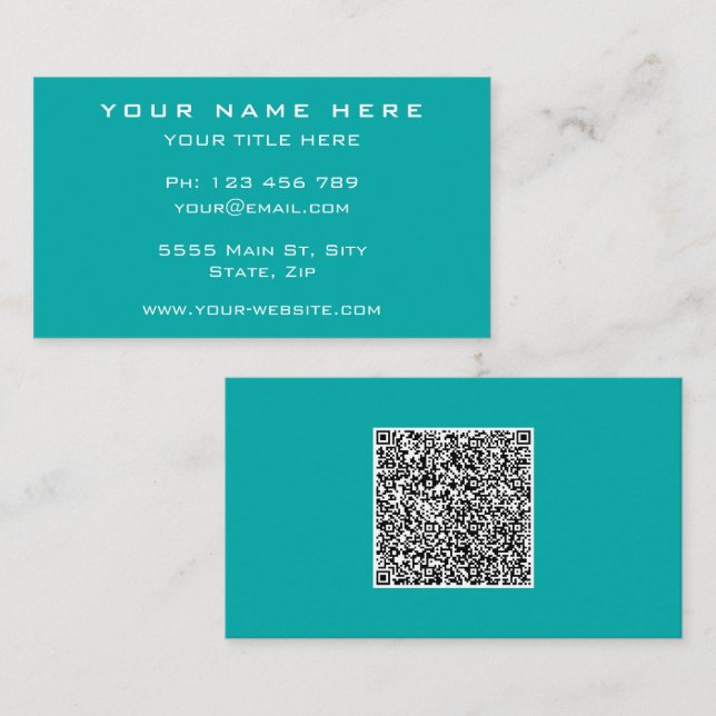 Affärskort för personlig turkos med QR-kod Visitkort (Fram/baksida)