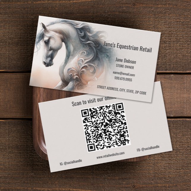 Affärskort för QR-kod för häst från Equestrian Visitkort (Horse Equestrian QR Code Business Cards (front and back))