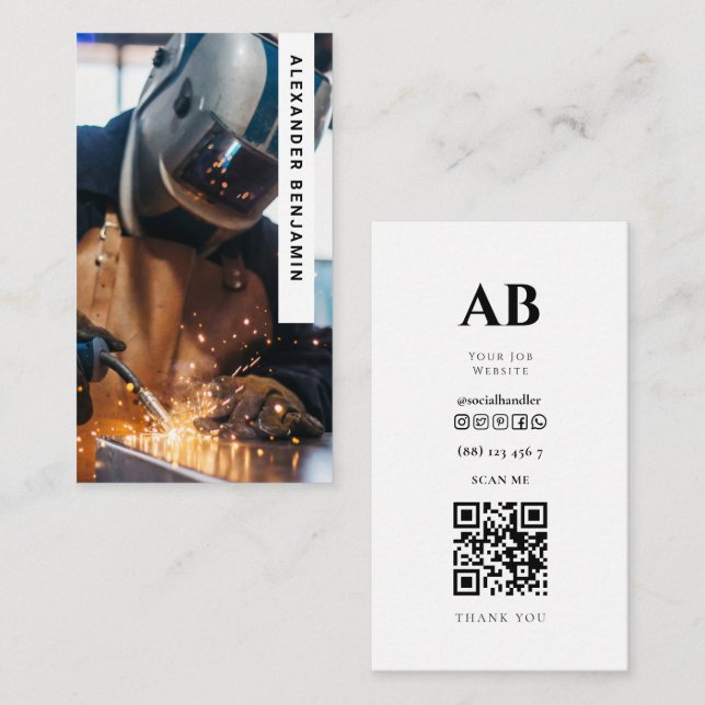 Affärskort för QR-kod för struktursvetsfoto Visitkort (Fram/baksida)