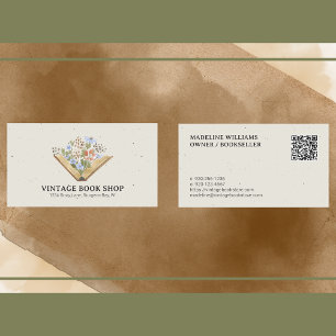 Affärskort för QR-kod för vintage Bok Store Visitkort