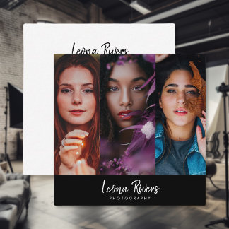 Affärskort för QR-kodfotograf med tre Porträtt Fyrkantigt Visitkort