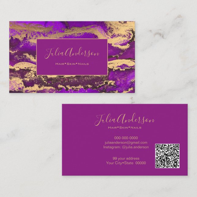 Affärskort för QR-Lila Visitkort (Fram/baksida)