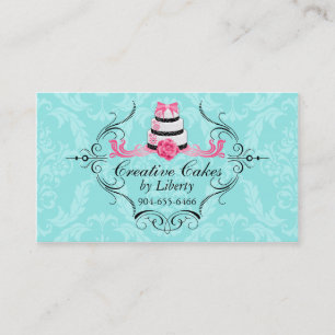 Affärskort för Rosa av Cake Bakery Damask Aqua Visitkort