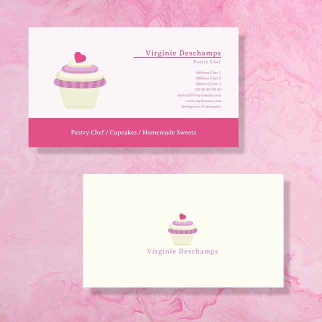 Affärskort för Rosa av cupkaka, bakverk eller bakv Visitkort (Cupcake Business Card)
