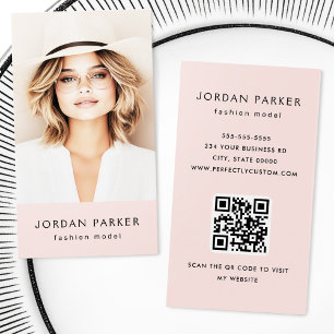 Affärskort för rosa av foto-QR-mode-modell Visitkort
