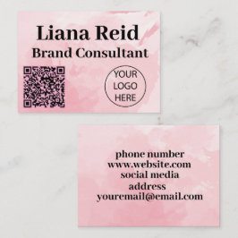 affärskort för rosa med qr-kod och logotyp visitkort