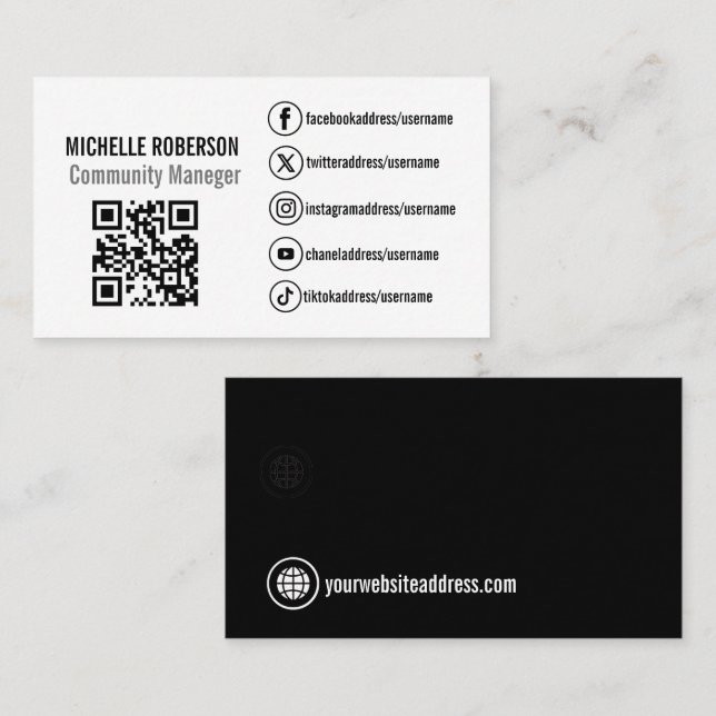 affärskort för Social-mediesymboler qr-kod Visitkort (Fram/baksida)