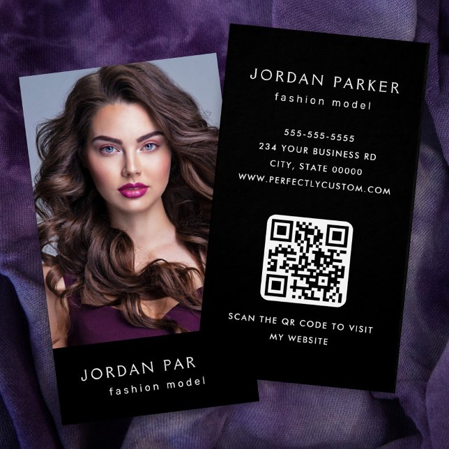 Affärskort för svart foto-QR-mode-modell Visitkort (Skapare uppladdad)