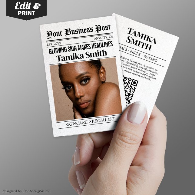 Affärskort för tidningar, astetiker (Newspaper Business Card, Aesthetician Calling Card)