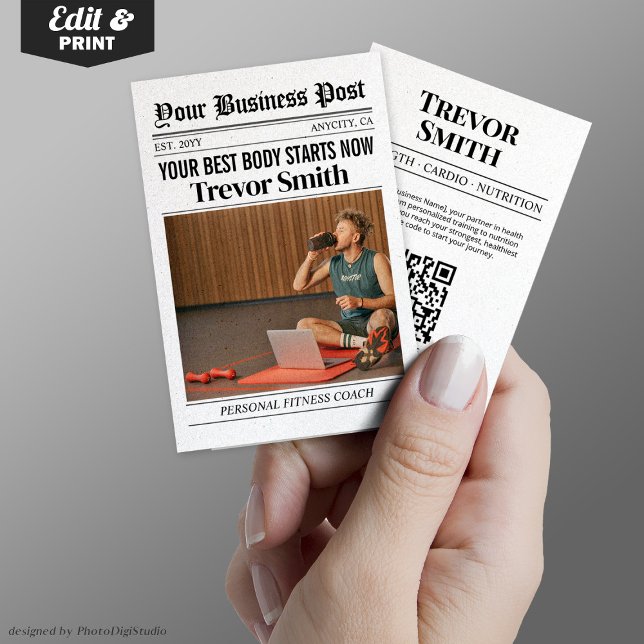Affärskort för tidningar, träning för personlig sk (Newspaper Business Card, Personal Fitness Coach Calling Card)