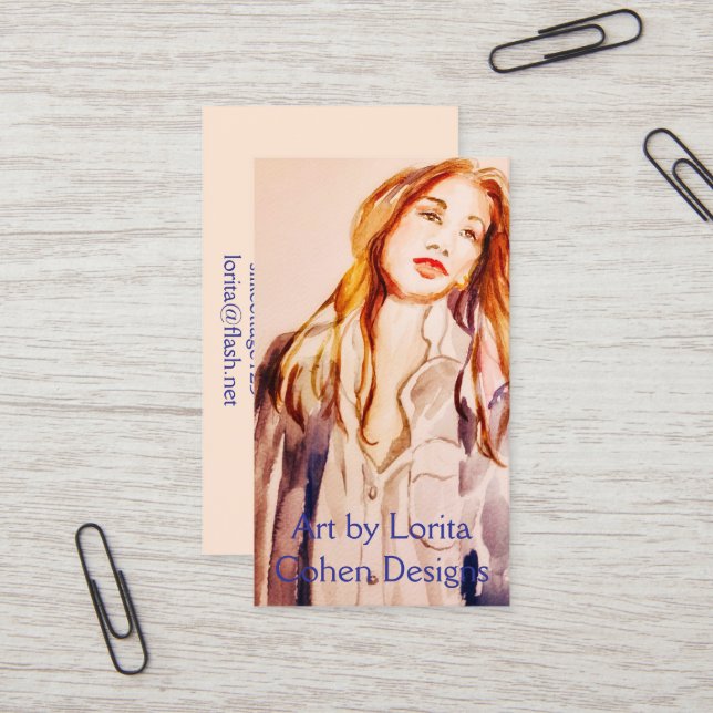 Affärskort för vattenfärgade kvinnor av Lorita Coh Visitkort (Fram/Back In Situ)