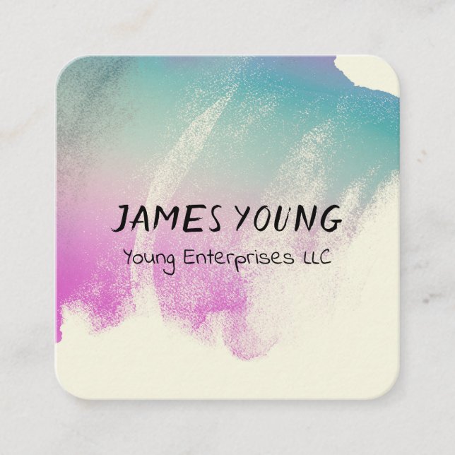 affärskort för vattenfärgsdesign, anpassningsbar fyrkantigt visitkort (Framsida)
