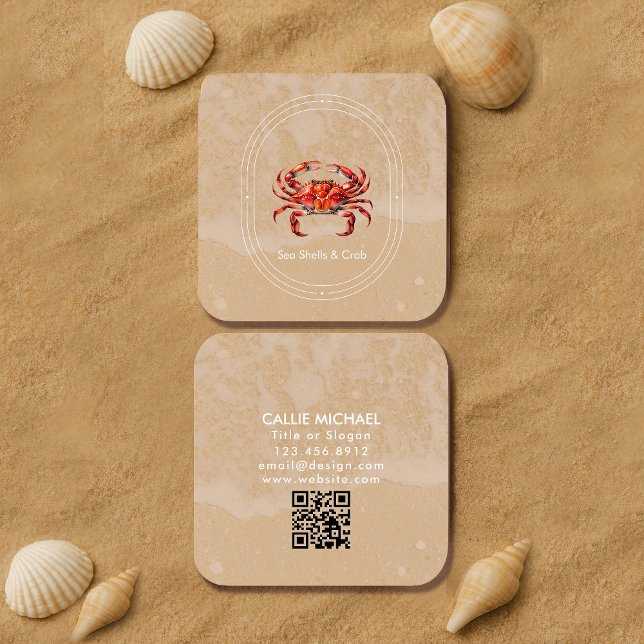 Affärskort för vattenfärgsfartyg/kuststrupe Stil Fyrkantigt Visitkort (#watercolorcrab #businesscard, #coastalbusinesscard, #beachshopcard, #seafoodrestaurantcard, )