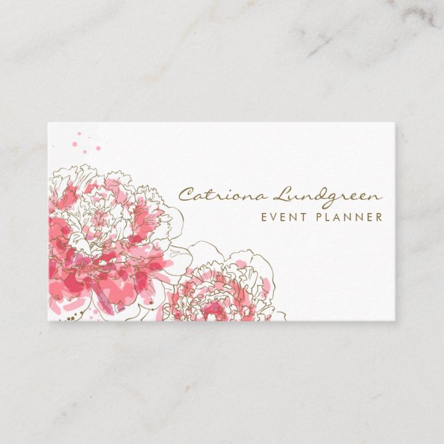 Affärskort för vattenfärgspeonies, Chic Visitkort (Framsida)