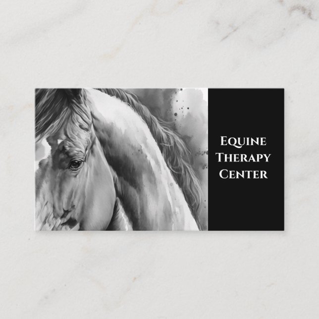 Affärskort för vattentfärg, svart och vit häst visitkort (Framsida)