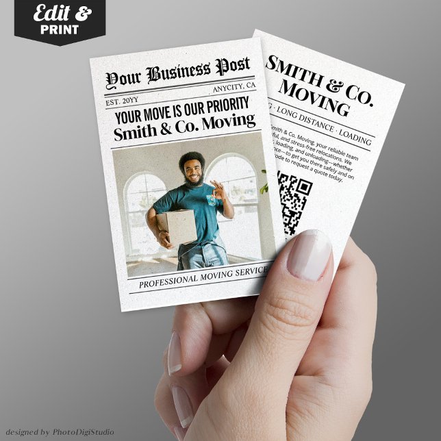 Affärskort, förpackning och Flytta av dagstidninga (Newspaper Business Card, Packing & Moving Services Calling Card)