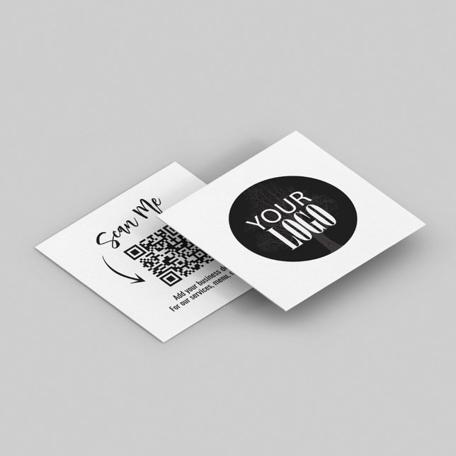 Affärskort Fyrkantigt Visitkort (Business card template with a scannable QR code and logo template. )