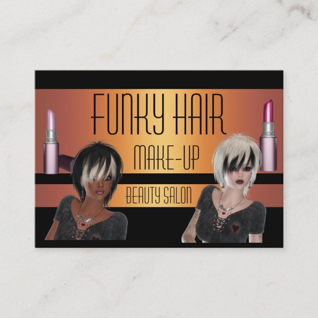 Affärskort Guld Black Hair Makup Beauty Visitkort (Framsida)
