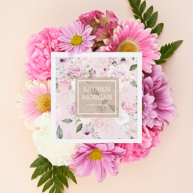 AFFÄRSKORT i BLOMMIGTEN RO ELEGANT Fyrkantigt Visitkort (Skapare uppladdad)