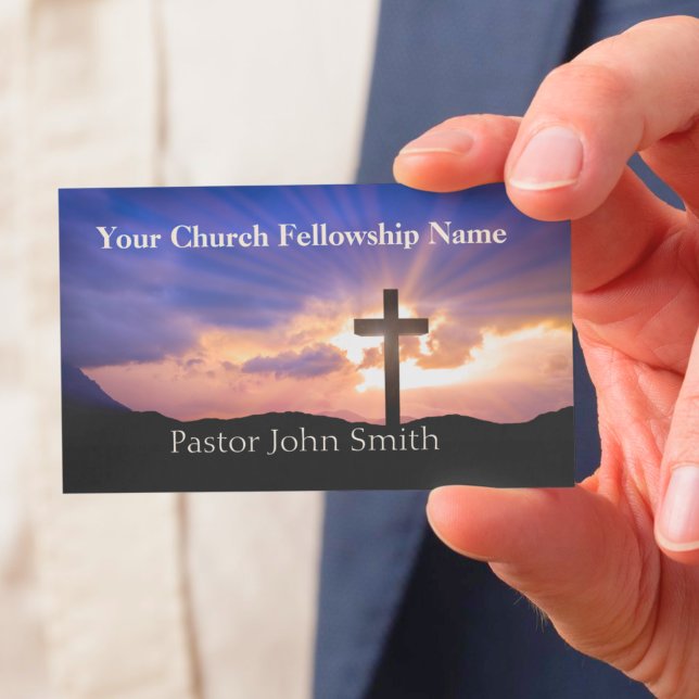Affärskort i den Kor Lila kyrkan Pastor Visitkort (Sunrise Cross Purple Church Pastor Business Cards)