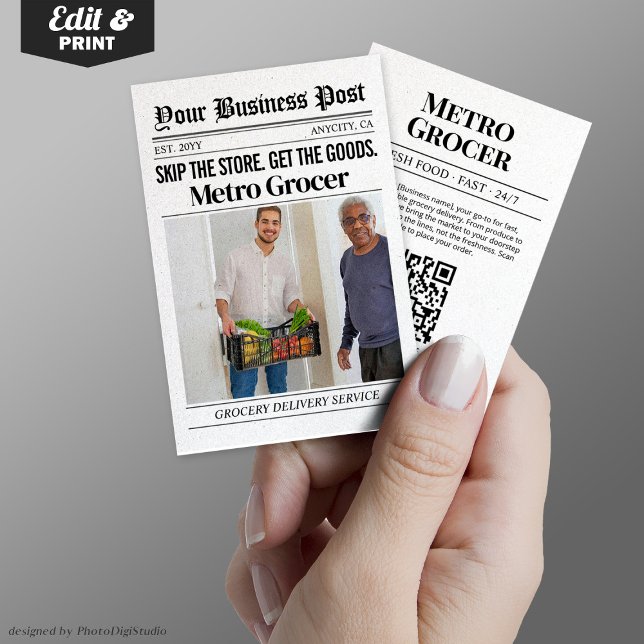 Affärskort i tidningar, Livsmedel Delivery Service (Newspaper Business Card, Grocery Delivery Service Calling Card)