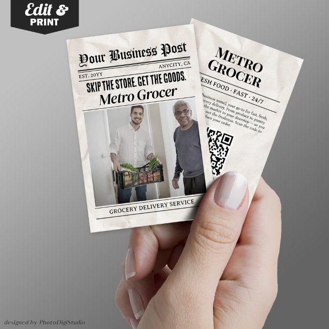 Affärskort i tidningar, Livsmedel Delivery Service (Newspaper Business Card, Grocery Delivery Service Calling Card)