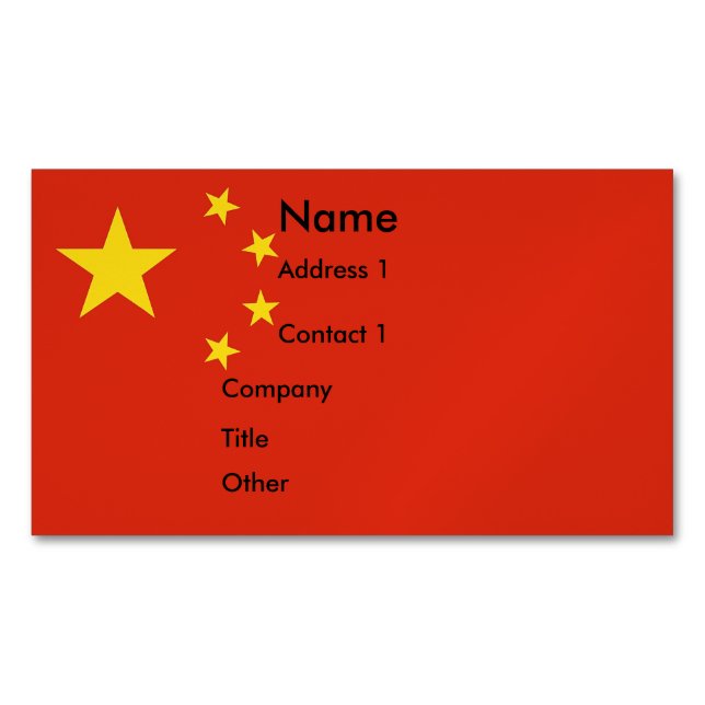 Affärskort Magnet med Flagga av China (Framsida)