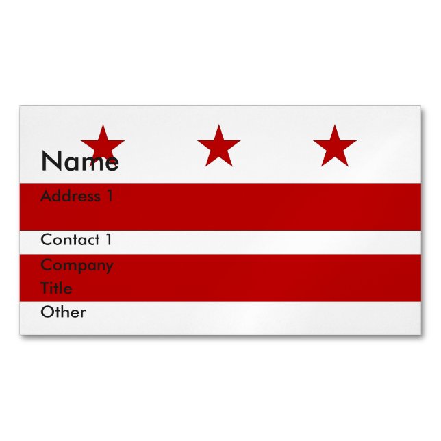 Affärskort Magnet med Flagga av Washington DC (Framsida)