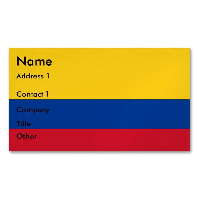 Affärskort Magnet med Flagga Colombia (Framsida)