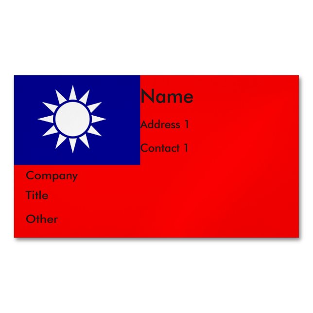 Affärskort Magnet med Flagga Taiwan (Framsida)