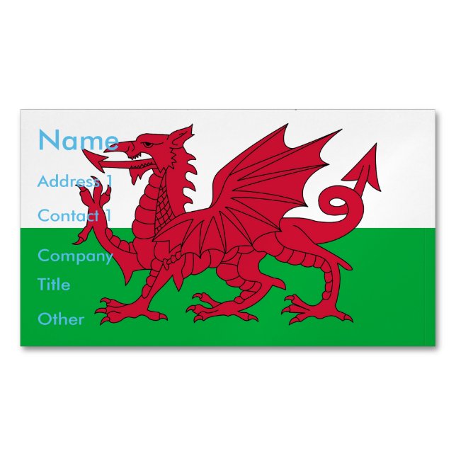 Affärskort Magnet with Flagga of Wales, UK (Framsida)