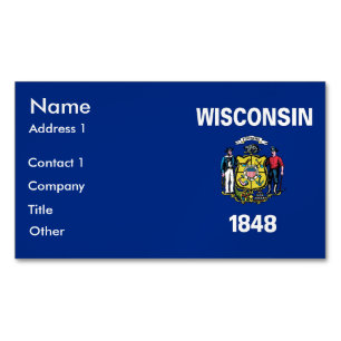 Affärskort Magnet with Flagga of Wisconsin, USA